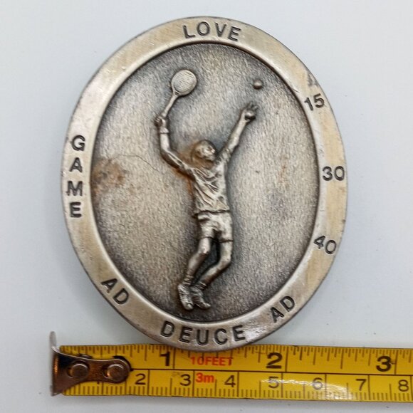 Tennis Belt Buckle Vintage 1977 Pro Racket Serve Player Ball Shoes Sports - Picture 2 of 9